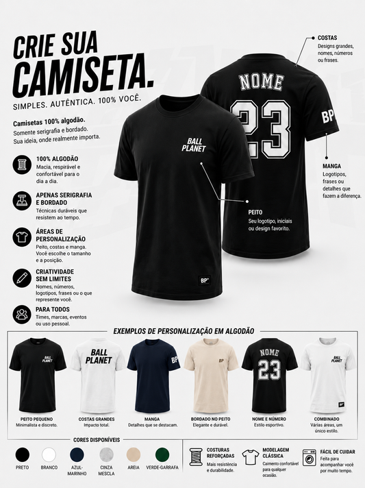 Camiseta de algodão personalizável